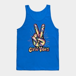 "Neon Tie-Dye Peace Sign Hand" - Retro Cute Hipster Tank Top